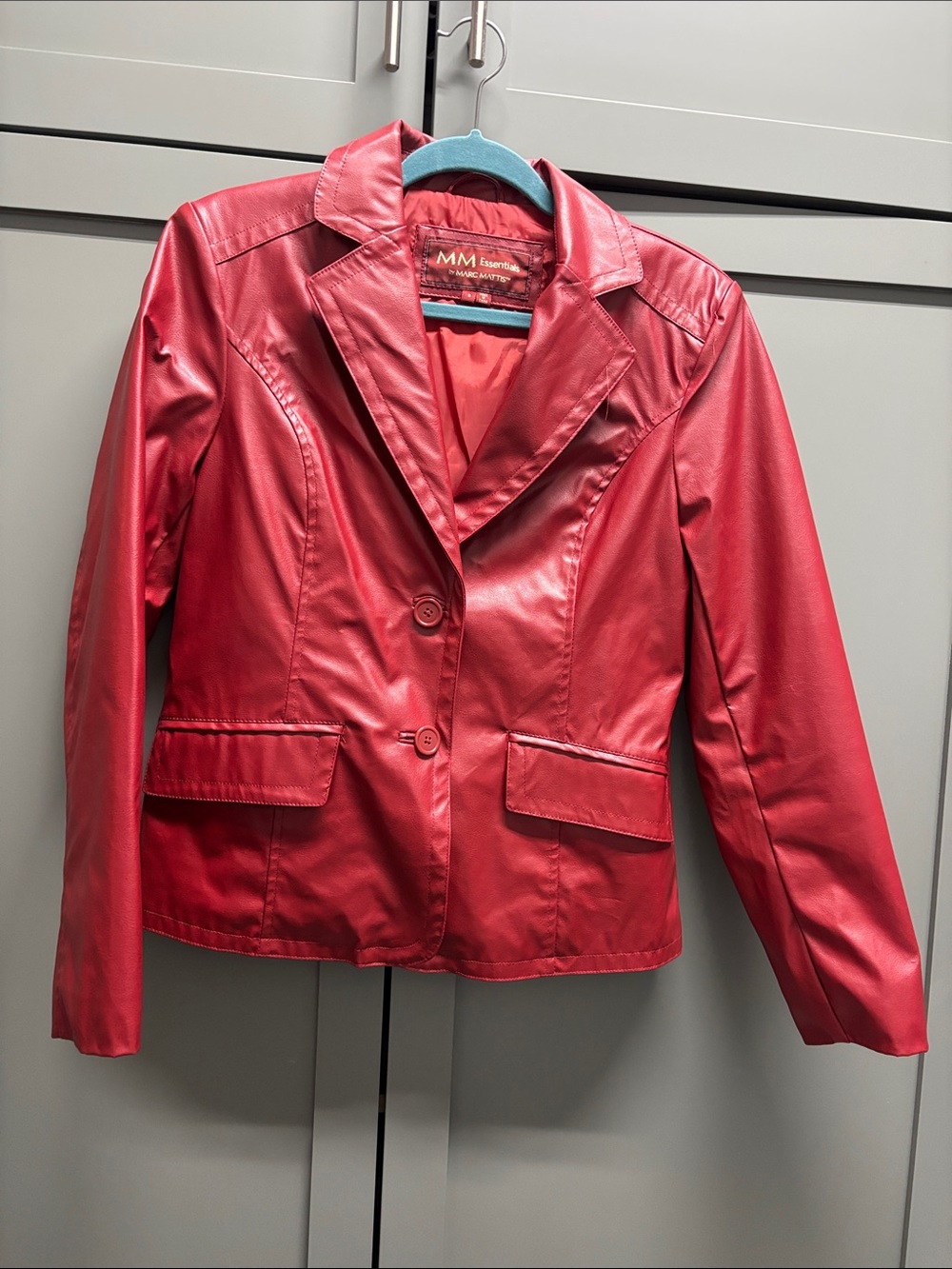 MM Essentials deep Red Faux Leather Two-Button Blazer